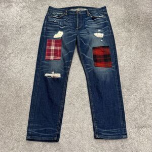 Tortoise Selvedge Patchwork Distressed Denim jeans Womens 29 Straight Leg Casual